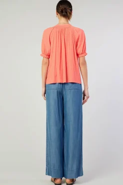Current Air Gathered Yoke Blouse CORAL Sale