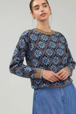 Current Air Geo Floral Pullover Sweater BLUEMLT Hot