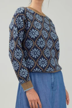 Current Air Geo Floral Pullover Sweater BLUEMLT Hot