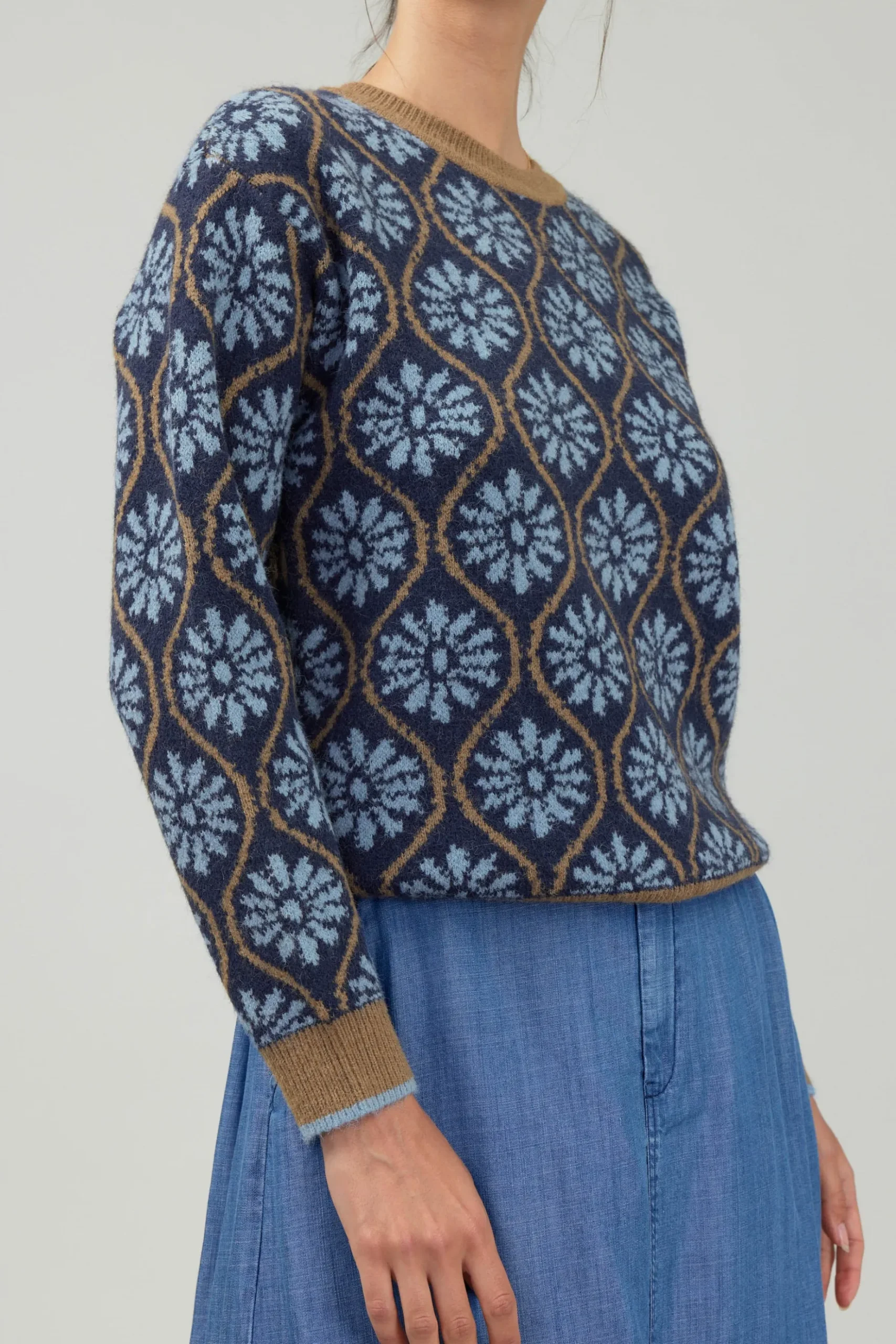 Current Air Geo Floral Pullover Sweater BLUEMLT Hot