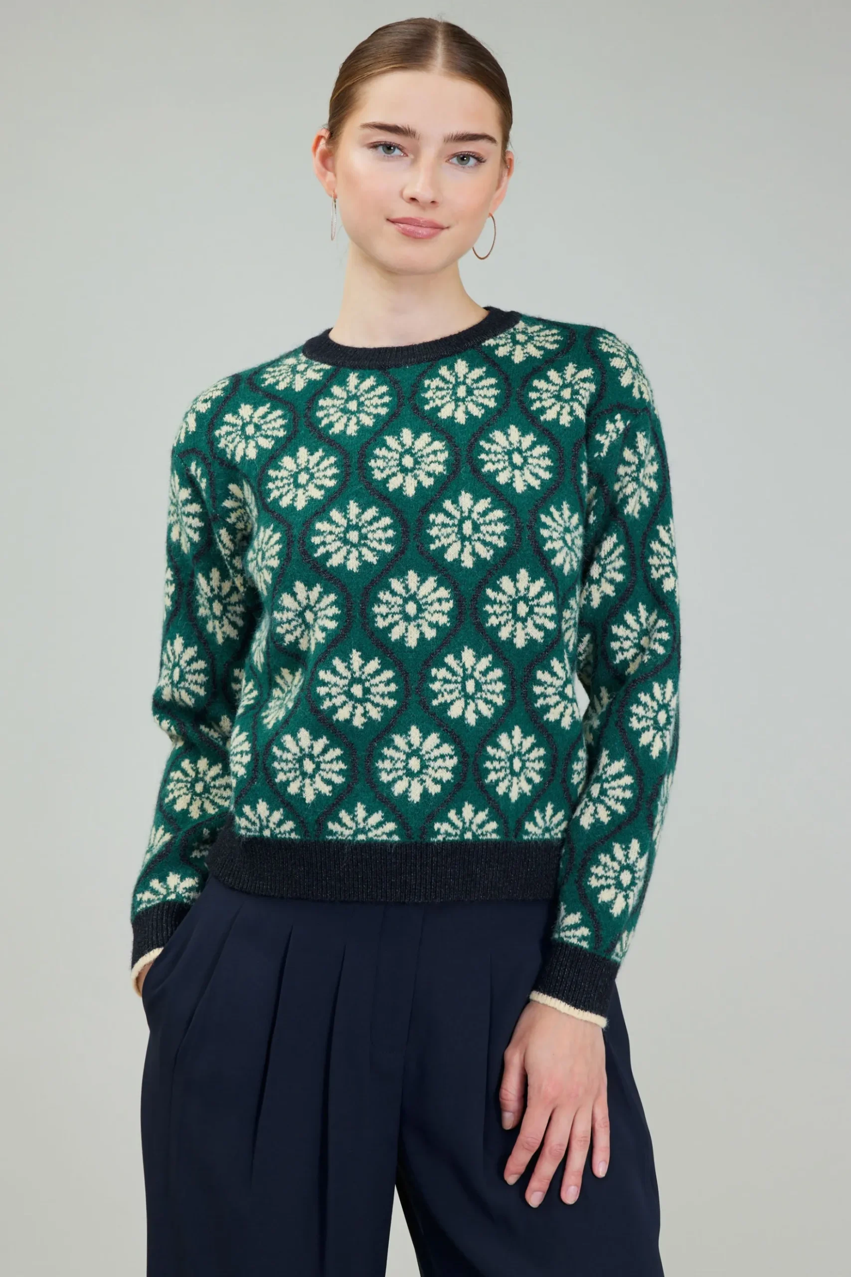 Current Air Geo Floral Pullover Sweater GREENMLT Clearance