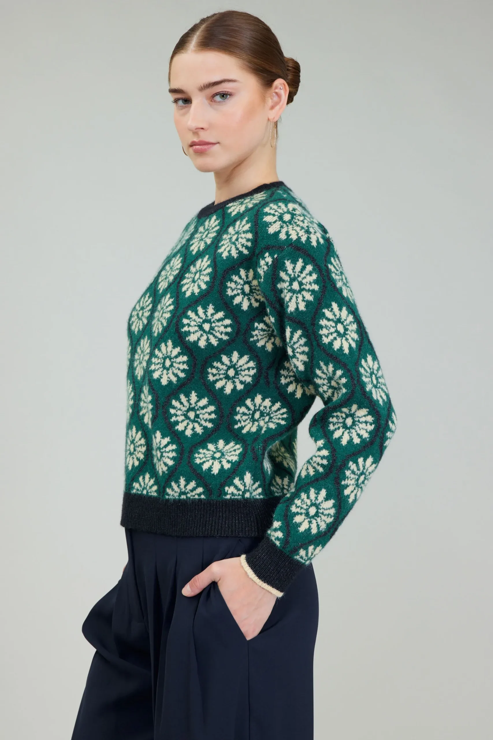 Current Air Geo Floral Pullover Sweater GREENMLT Clearance