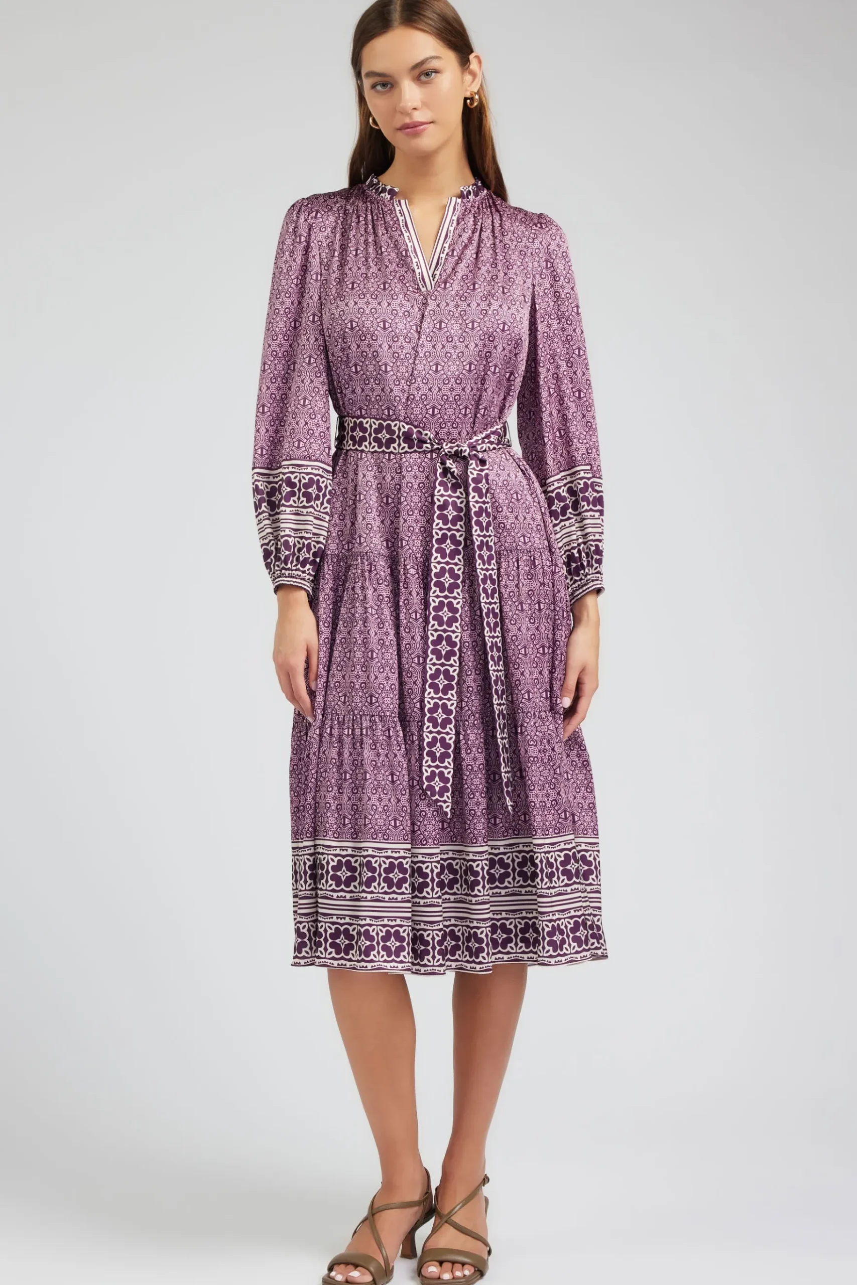 Current Air Geo Printed Belted Midi Dress PURPLEMLT Online