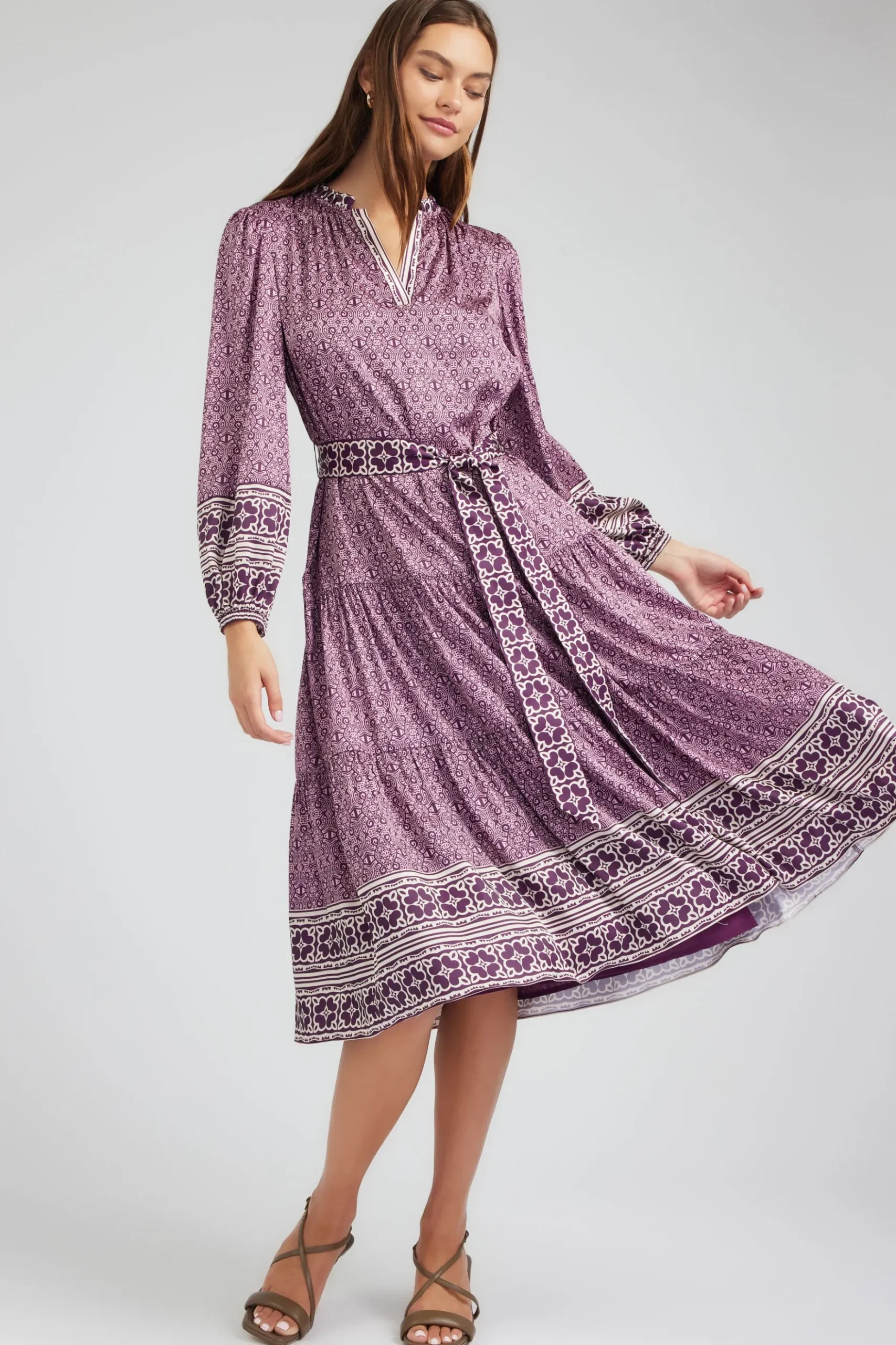 Current Air Geo Printed Belted Midi Dress PURPLEMLT Online