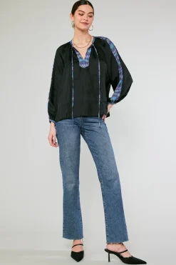 Current Air Geometric Patterned Blouse BLACK New