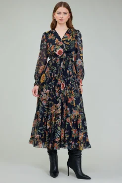 Current Air Glimmer Botanical Maxi Dress NAVYMLT New
