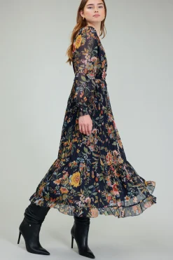 Current Air Glimmer Botanical Maxi Dress NAVYMLT New