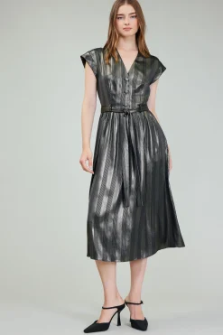 Current Air Glimmer Striped Midi Dress BLACKGOLD New