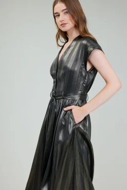 Current Air Glimmer Striped Midi Dress BLACKGOLD New