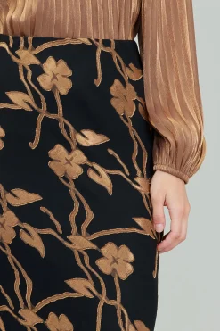 Current Air Gold Floral Midi Skirt BLACKGOLD Outlet
