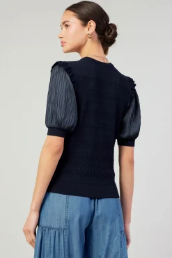 Current Air Half Sleeve Contrast Top NAVY New