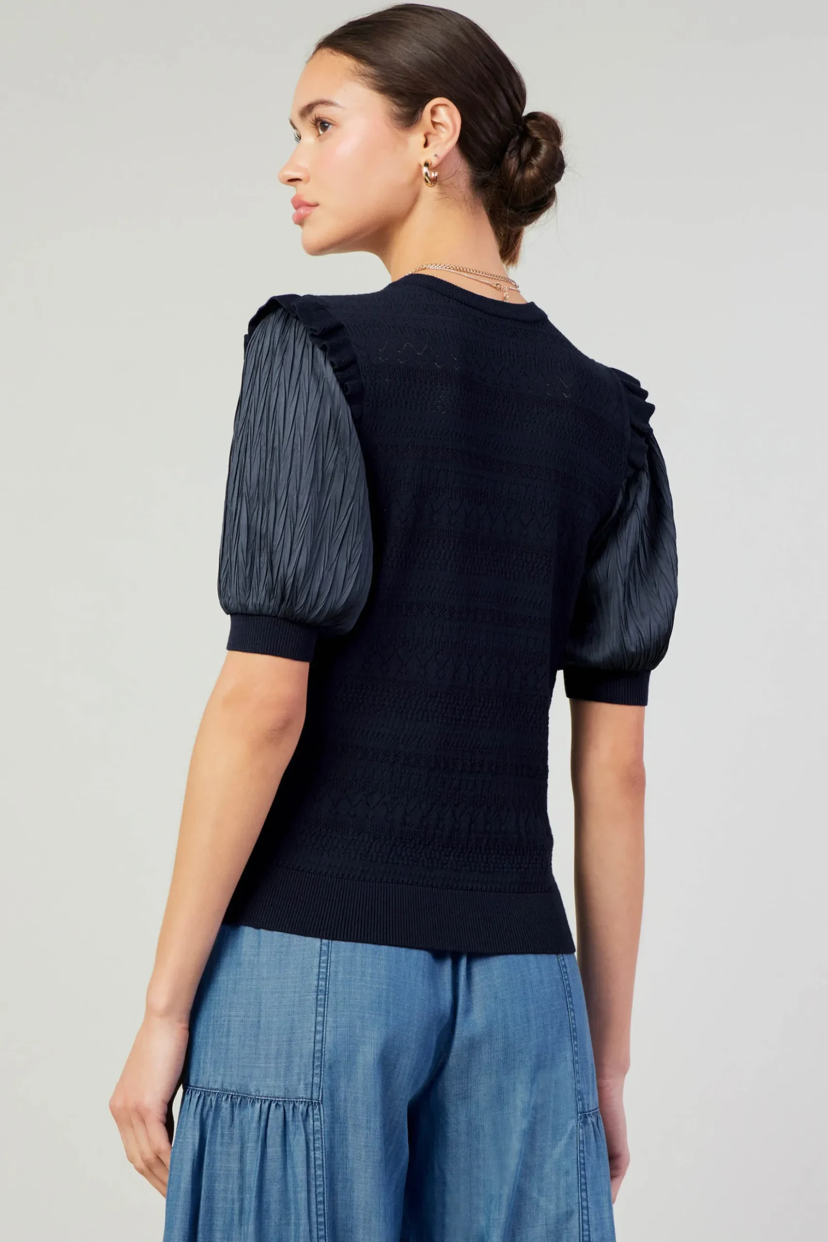 Current Air Half Sleeve Contrast Top NAVY New
