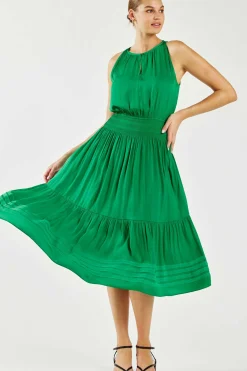 Current Air Halter Smocked Midi Dress DEEPSPRINGGREEN Online