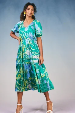 Current Air Hana Botanical Midi Dress GREENFLORAL Discount