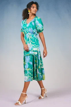Current Air Hana Botanical Midi Dress GREENFLORAL Discount