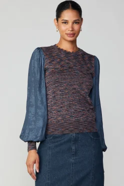 Current Air Heather Contrast Sweater Top NAVY Clearance