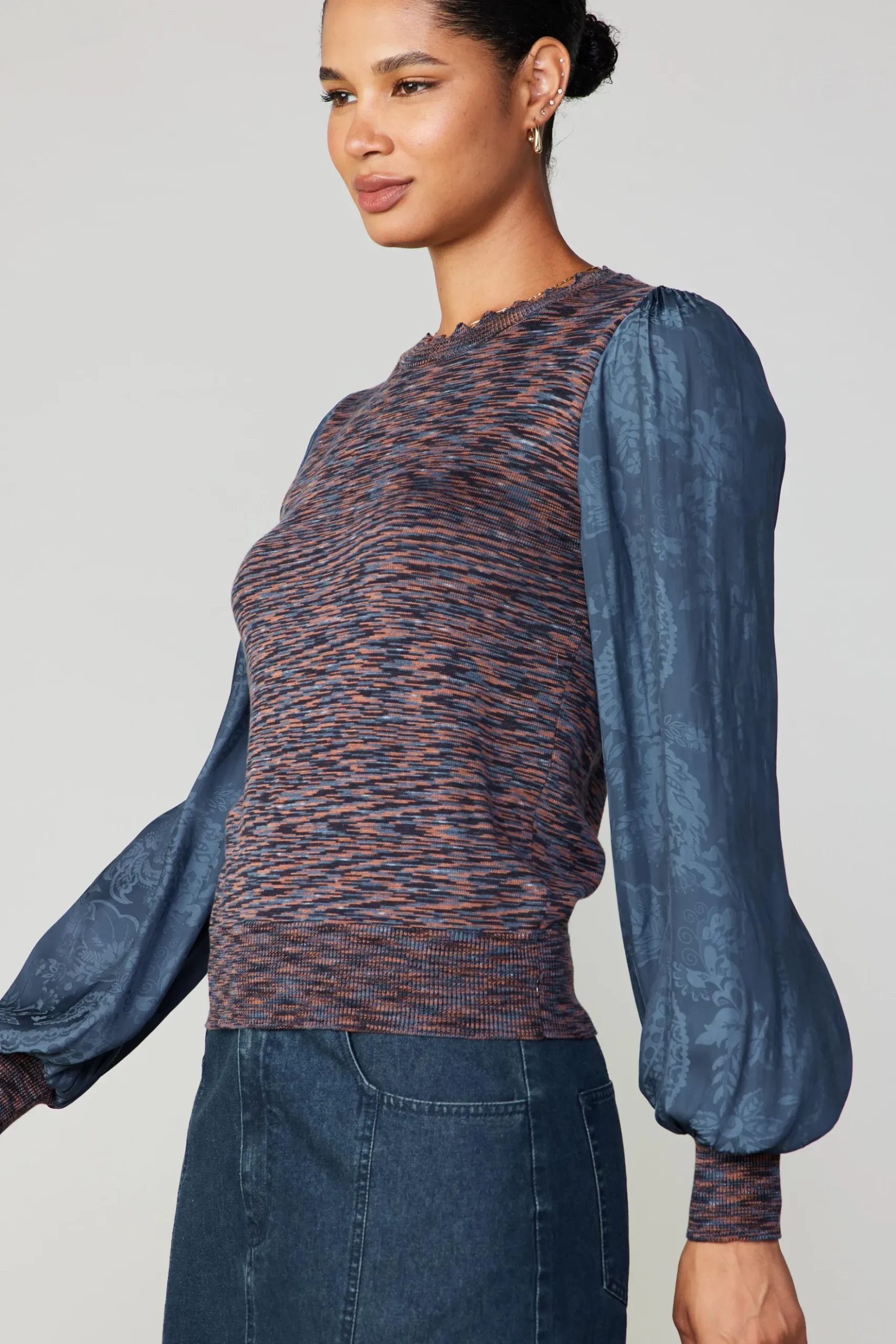 Current Air Heather Contrast Sweater Top NAVY Clearance