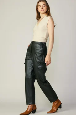 Current Air High Rise Leather Trousers DARKGREEN Sale