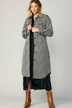 Current Air Houndstooth Long Shacket Coat Grey Hot