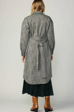 Current Air Houndstooth Long Shacket Coat Grey Hot