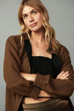 Current Air Houndstooth Oversized Jacket TOFFEE Best