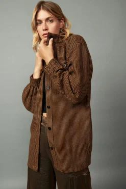 Current Air Houndstooth Oversized Jacket TOFFEE Best