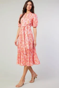 Current Air Ilana Pleated Midi Dress REDMLT Fashion