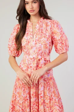 Current Air Ilana Pleated Midi Dress REDMLT Fashion
