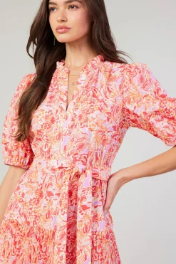 Current Air Ilana Pleated Midi Dress REDMLT Fashion