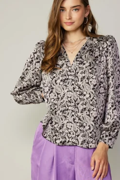 Current Air Jacquard Paisley Blouse BLACK Online