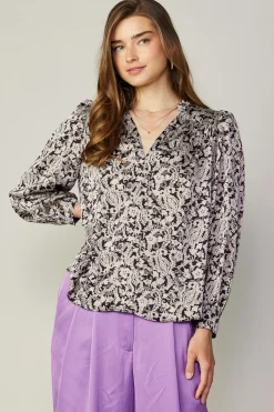 Current Air Jacquard Paisley Blouse BLACK Online