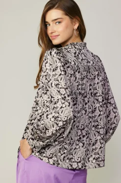 Current Air Jacquard Paisley Blouse BLACK Online