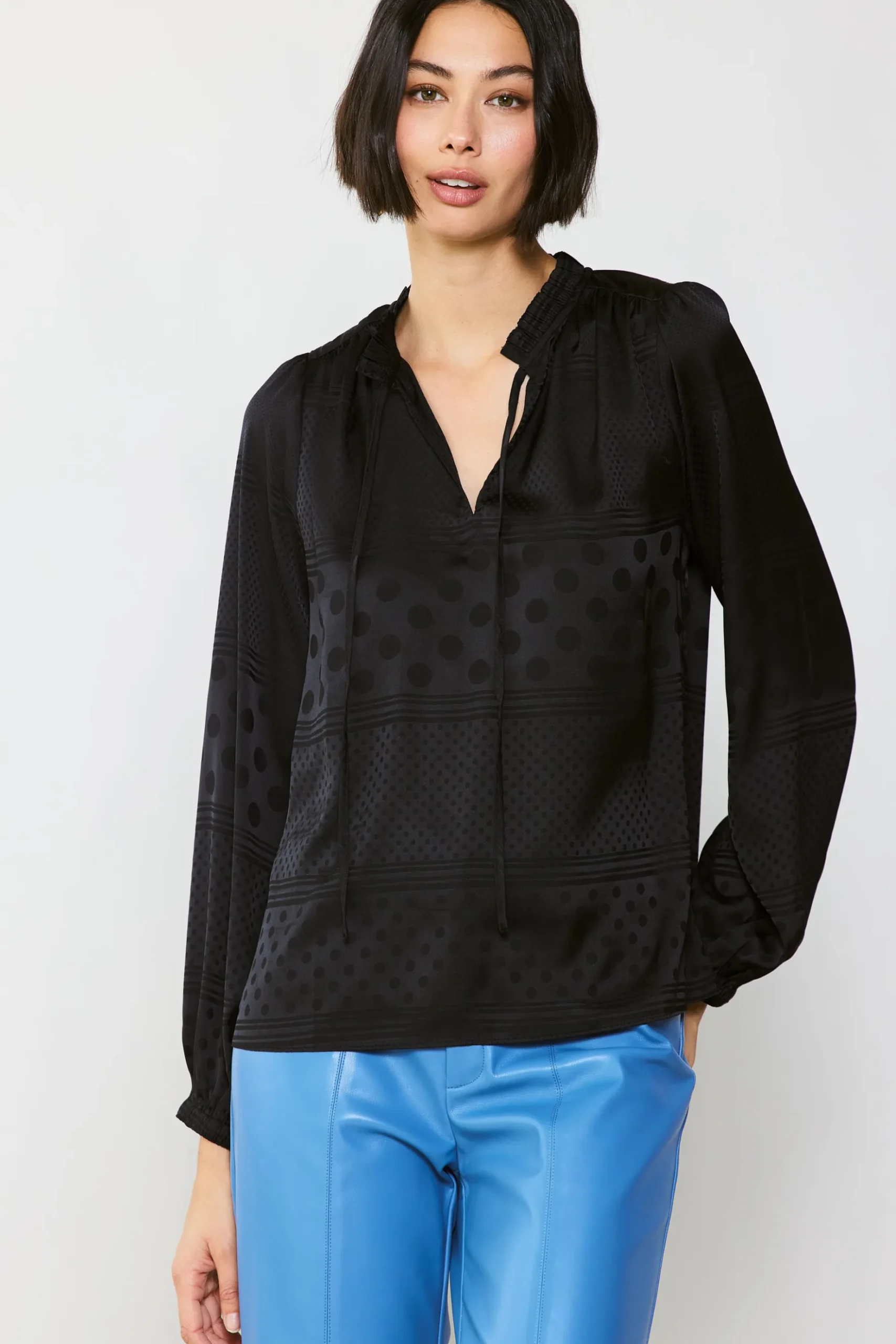 Current Air Jacquard Split Neck Blouse BLACK Online