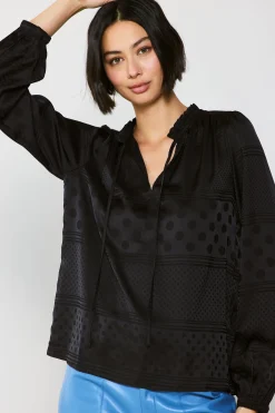 Current Air Jacquard Split Neck Blouse BLACK Online