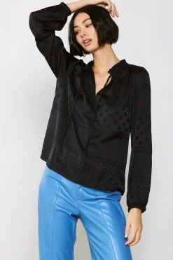 Current Air Jacquard Split Neck Blouse BLACK Online