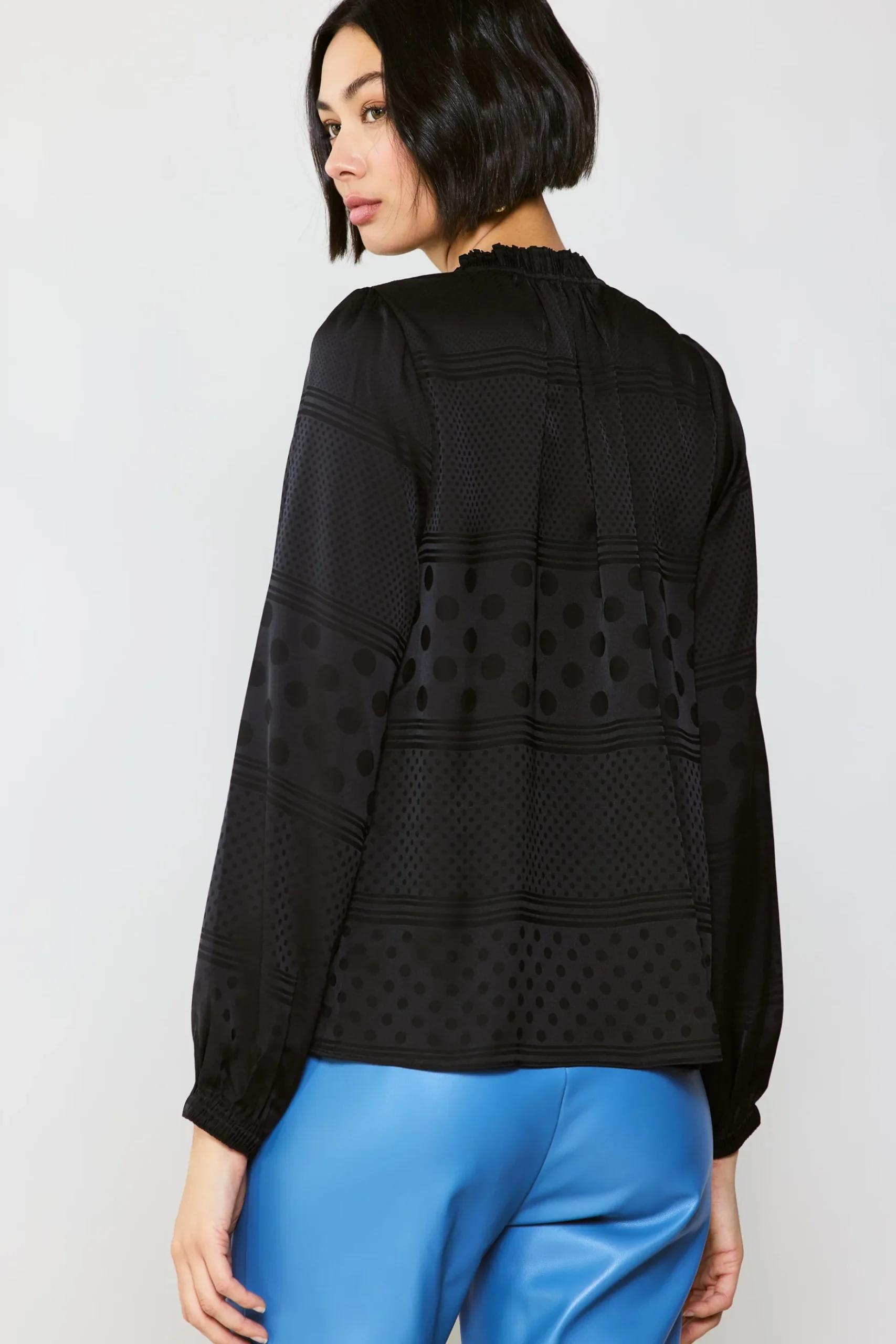 Current Air Jacquard Split Neck Blouse BLACK Online
