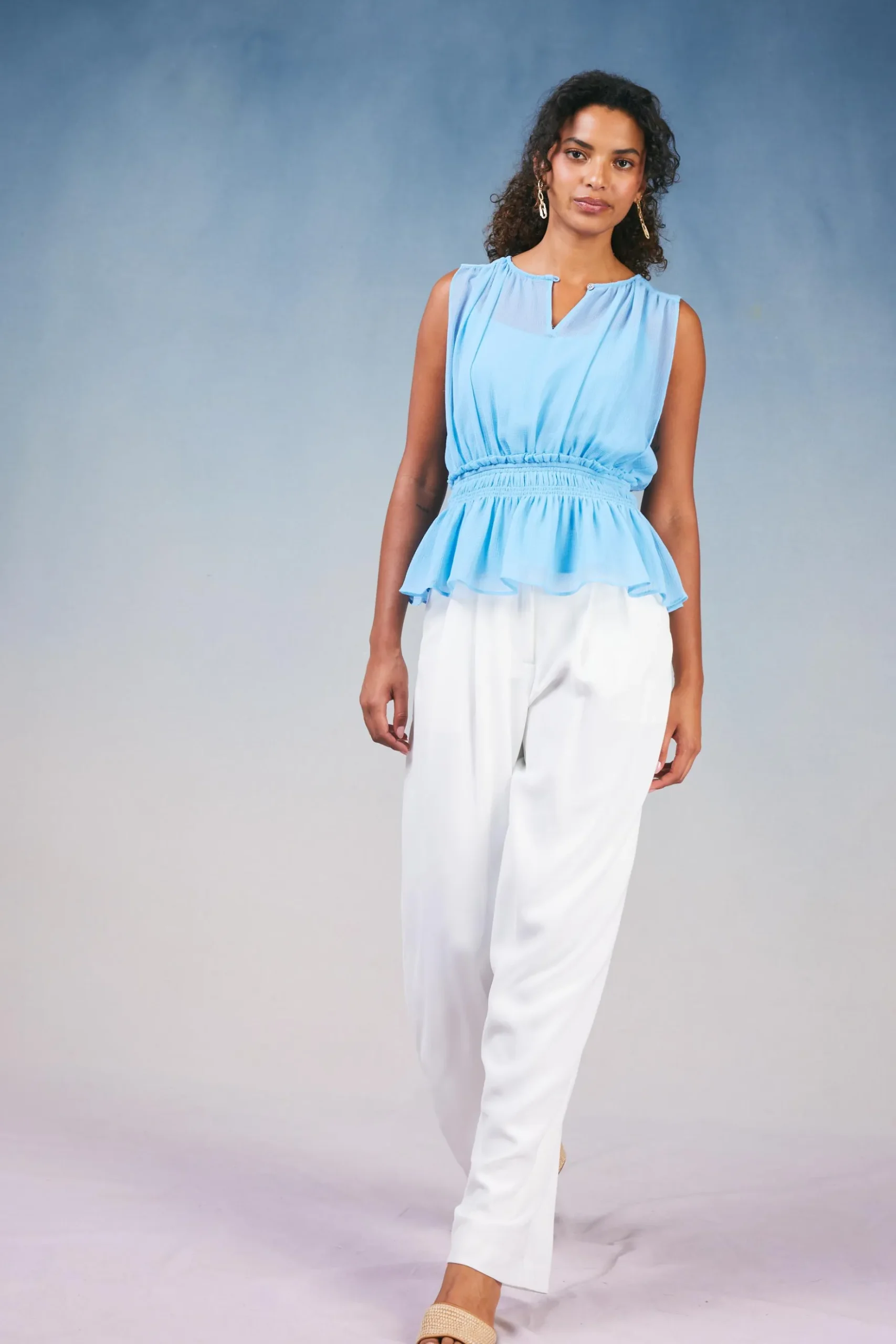 Current Air Keyhole Organza Top PASTELBLUE Best