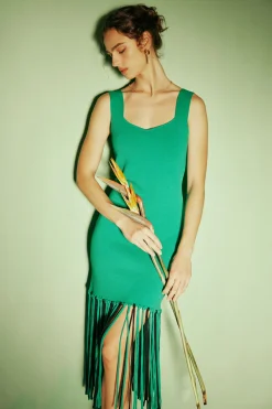 Current Air Knit Fringe Hem Dress AQUAGREEN Online