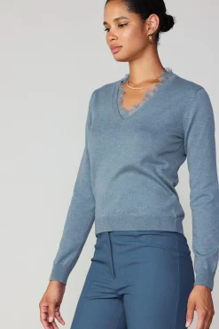 Current Air Lace Collar Sweater Top DUSTYBLUE Online