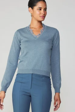 Current Air Lace Collar Sweater Top DUSTYBLUE Online
