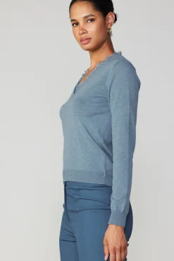 Current Air Lace Collar Sweater Top DUSTYBLUE Online