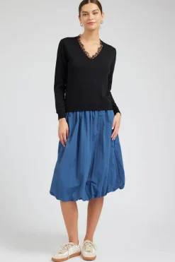 Current Air Lace Detail Sweater Top BLACK Outlet