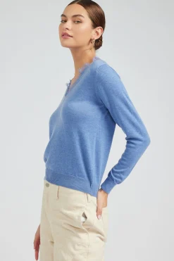 Current Air Lace Detail Sweater Top SOFTBLUE Clearance