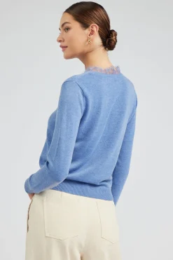Current Air Lace Detail Sweater Top SOFTBLUE Clearance