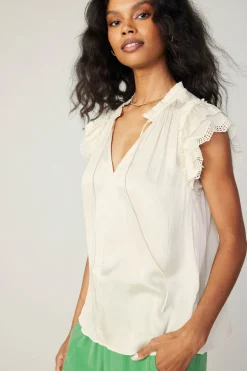 Current Air Lace Flutter Sleeve Blouse CREAM Hot