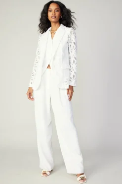 Current Air Lace Single Breasted Blazer WHITE Fashion