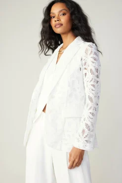 Current Air Lace Single Breasted Blazer WHITE Fashion