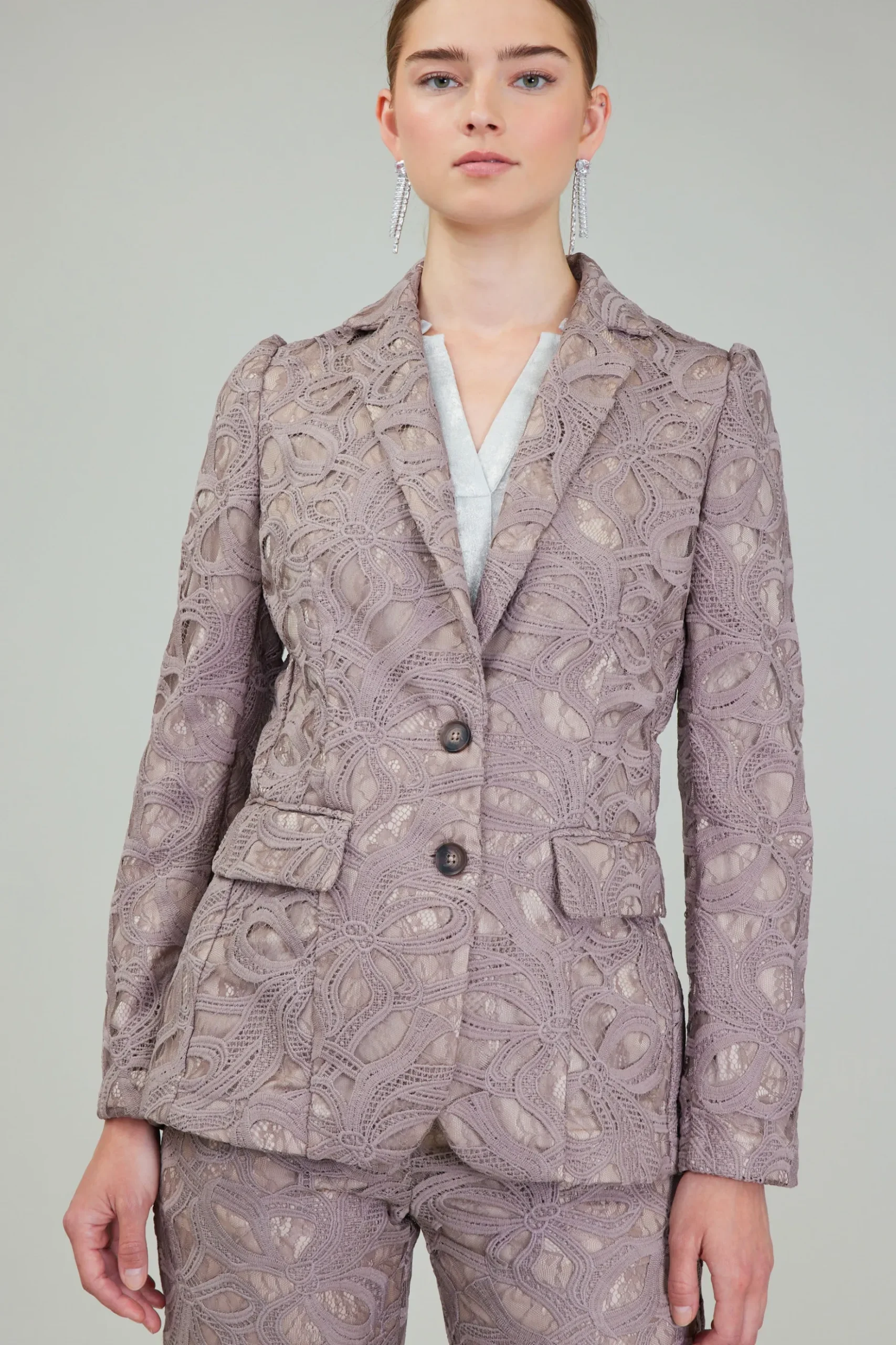 Current Air Lace Single Breasted Blazer TAUPEGREY Discount