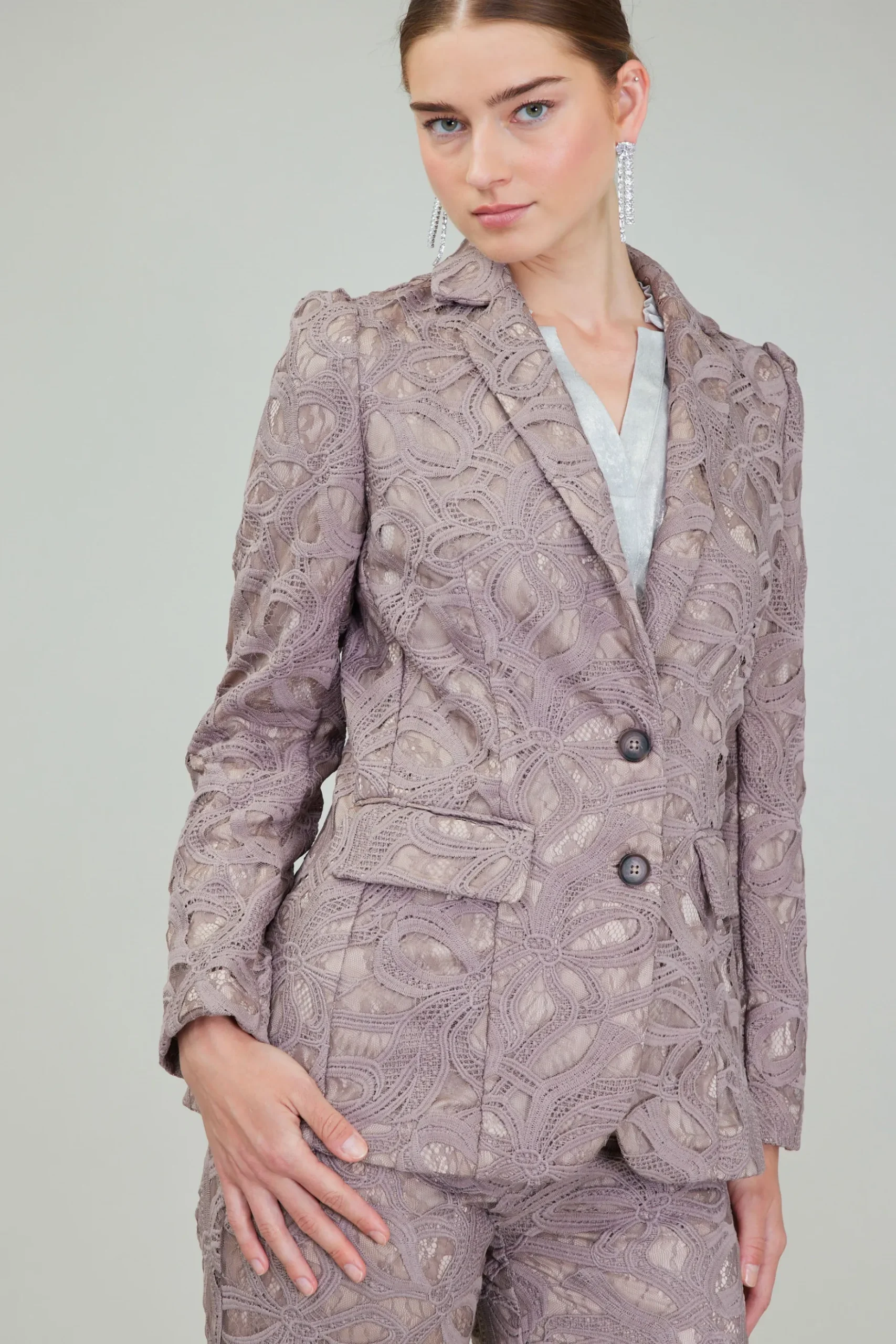 Current Air Lace Single Breasted Blazer TAUPEGREY Discount