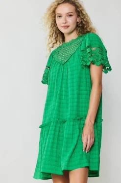 Current Air Lace Sleeve Mini Dress GREEN Clearance